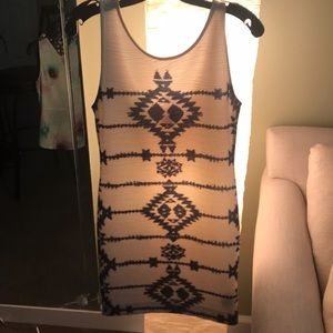 Form fitting white and blue print short dress